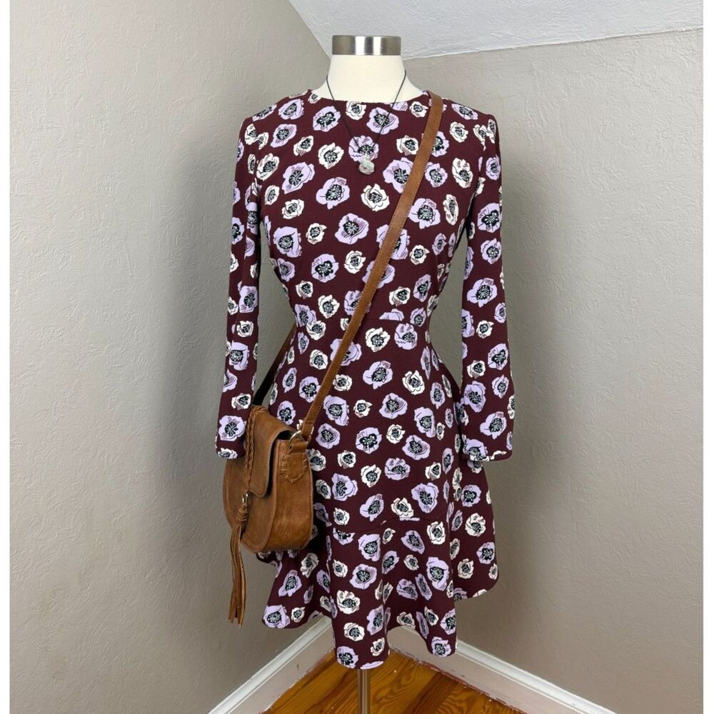 LOFT | Brown Floral Long Sleeve Dress Size 2